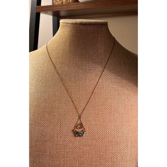 Vintage 1/20 12K GF Necklace Floral Rhinestone Pendant Gold Filled Chain - Picture 4 of 8